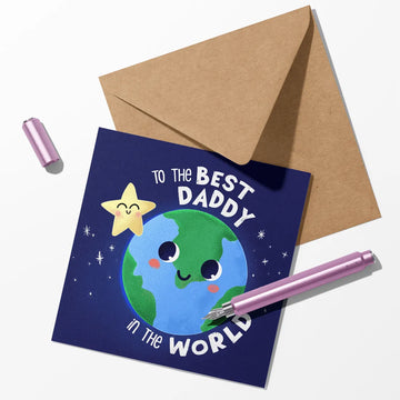 Best Daddy in The World Birthday Card with kraft envelope