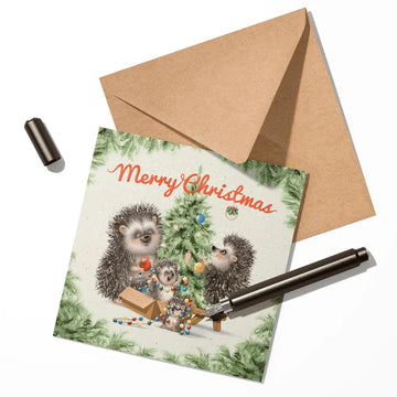 Merry Christmas Card with Hedgehogs